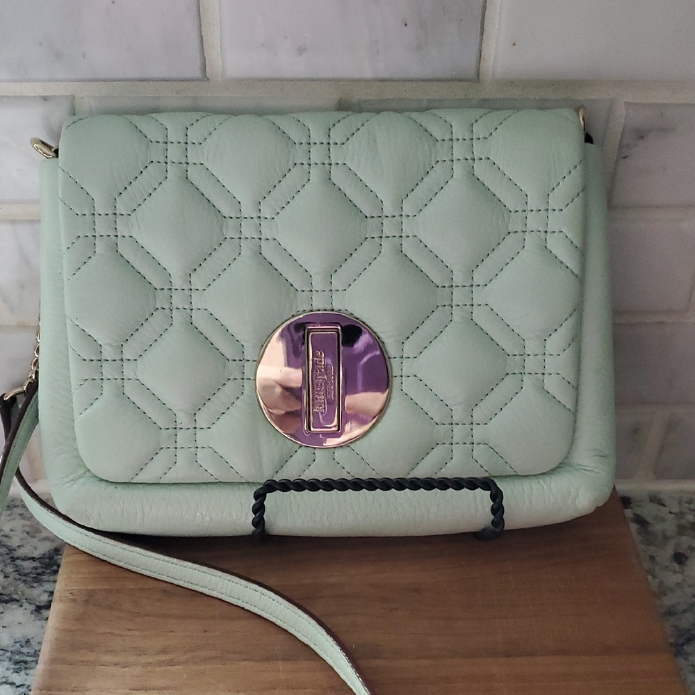 Kate Spade Aster Court Naomi Crossbody Purse Bag Mint Green Quilted Leather 